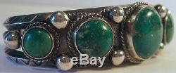 Beautiful Vintage Navajo Indian Silver Green Turquoise Cuff Bracelet