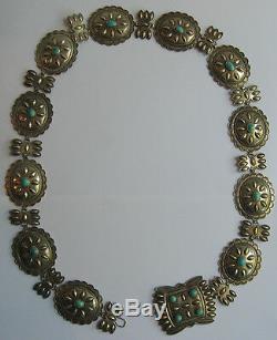 Beautiful Vintage Navajo Indian Sterling Silver & Turquoise Concho Women's Belt