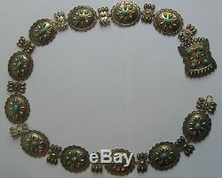 Beautiful Vintage Navajo Indian Sterling Silver & Turquoise Concho Women's Belt