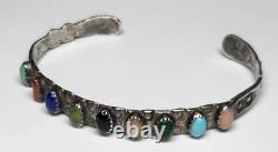 Beautiful Vintage Navajo Sterling Cuff, 9 Stone Setting. Signed. 925 Cuff