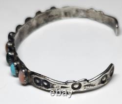 Beautiful Vintage Navajo Sterling Cuff, 9 Stone Setting. Signed. 925 Cuff