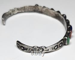 Beautiful Vintage Navajo Sterling Cuff, 9 Stone Setting. Signed. 925 Cuff