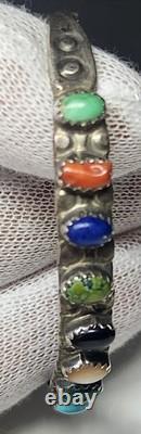 Beautiful Vintage Navajo Sterling Cuff, 9 Stone Setting. Signed. 925 Cuff