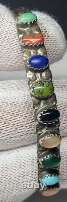 Beautiful Vintage Navajo Sterling Cuff, 9 Stone Setting. Signed. 925 Cuff