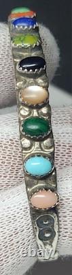 Beautiful Vintage Navajo Sterling Cuff, 9 Stone Setting. Signed. 925 Cuff