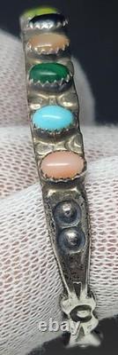 Beautiful Vintage Navajo Sterling Cuff, 9 Stone Setting. Signed. 925 Cuff