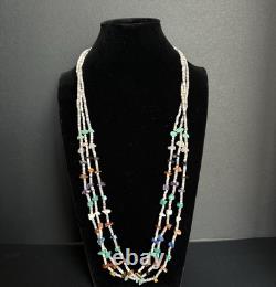 Beautiful Vintage Navajo Triple Strand Turquoise Heishi Necklace 30 60g #266