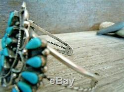 Beautiful Vintage Turquoise + Sterling Silver Cluster Cuff Bracelet 34.3g Zuni