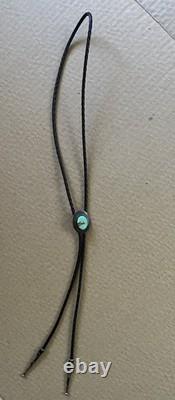 Ben Chavez Natural Turquoise Sterling Silver Bolo Tie Vintage Navajo