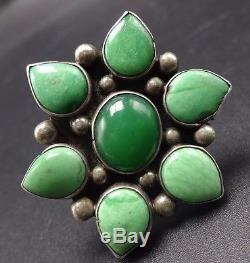 Big Vintage NAVAJO Sterling Silver & Green TURQUOISE Cluster RING, size 8.25