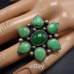 Big Vintage NAVAJO Sterling Silver & Green TURQUOISE Cluster RING, size 8.25