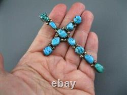 Big Vintage Navajo Sterling Natural Turquoise Cross Enhancer Pendant 3 Inch