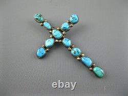 Big Vintage Navajo Sterling Natural Turquoise Cross Enhancer Pendant 3 Inch