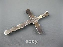 Big Vintage Navajo Sterling Natural Turquoise Cross Enhancer Pendant 3 Inch