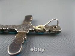 Big Vintage Navajo Sterling Natural Turquoise Cross Enhancer Pendant 3 Inch