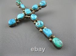 Big Vintage Navajo Sterling Natural Turquoise Cross Enhancer Pendant 3 Inch