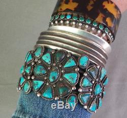 Big Vintage Silver Green Blue Turquoise Cluster Unisex Cuff Bracelet 86.7 Grams