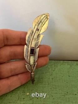 Billy Long Navajo Sterling Opal Onyx Feather Pin. Vtg Native American Jewelry