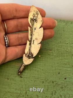Billy Long Navajo Sterling Opal Onyx Feather Pin. Vtg Native American Jewelry