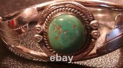 Blue Turquoise Navajo Sterling Silver Cuff Bracelet Jewelry Nizhoni Vintage