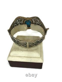 Bracelet Turquoise Sterling Silver Native American Cuff Vintage Jewelry Chain