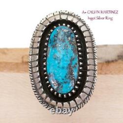 CALVIN MARTINEZ Turquoise Ring ITHACA PEAK Sterling Silver INGOT Navajo Handmade