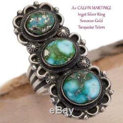 CALVIN MARTINEZ Turquoise Ring SONORAN GOLD MOTHER 8 Sterling Silver INGOT