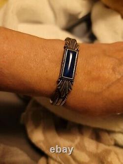 CAROLYN POLLACK Sterling Silver Lapis Cuff Bracelet 33gm Signed Vintage Jewelry