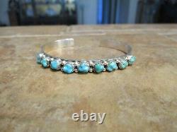 CHOICE Vintage Navajo Sterling Silver CARVED TURQUOISE Row Bracelet