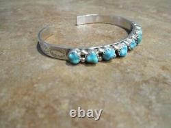 CHOICE Vintage Navajo Sterling Silver CARVED TURQUOISE Row Bracelet