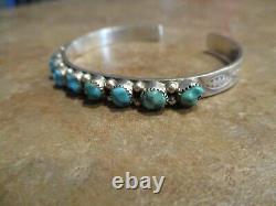 CHOICE Vintage Navajo Sterling Silver CARVED TURQUOISE Row Bracelet