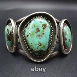 CLASSIC 1960s Heavy Gauge Vintage NAVAJO Sterling Silver TURQUOISE Cuff BRACELET