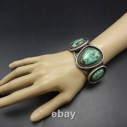 CLASSIC 1960s Heavy Gauge Vintage NAVAJO Sterling Silver TURQUOISE Cuff BRACELET