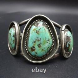 CLASSIC 1960s Heavy Gauge Vintage NAVAJO Sterling Silver TURQUOISE Cuff BRACELET