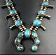 CLASSIC Vintage NAVAJO Sterling Silver BLUE TURQUOISE Squash Blossom NECKLACE