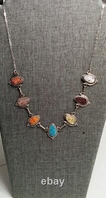 CORN MAIZE INLAY VINTAGE ZUNI STERLING NECKLACE by Tracy Bowekaty