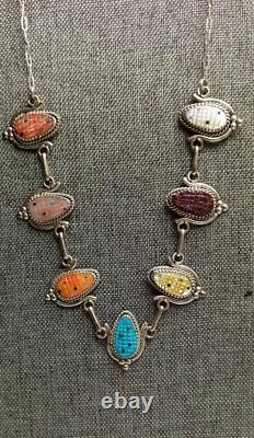 CORN MAIZE INLAY VINTAGE ZUNI STERLING NECKLACE by Tracy Bowekaty