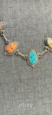 CORN MAIZE INLAY VINTAGE ZUNI STERLING NECKLACE by Tracy Bowekaty