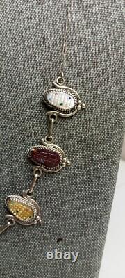 CORN MAIZE INLAY VINTAGE ZUNI STERLING NECKLACE by Tracy Bowekaty