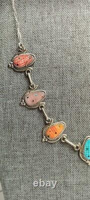 CORN MAIZE INLAY VINTAGE ZUNI STERLING NECKLACE by Tracy Bowekaty