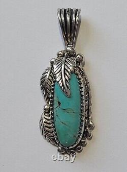 Carol Felley Blue Turquoise Sterling Silver Leaf Pendant Southwestern Vintage