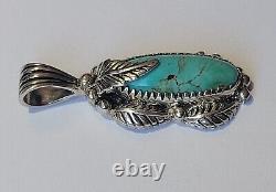 Carol Felley Blue Turquoise Sterling Silver Leaf Pendant Southwestern Vintage