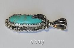Carol Felley Blue Turquoise Sterling Silver Leaf Pendant Southwestern Vintage
