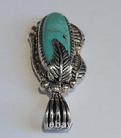 Carol Felley Blue Turquoise Sterling Silver Leaf Pendant Southwestern Vintage