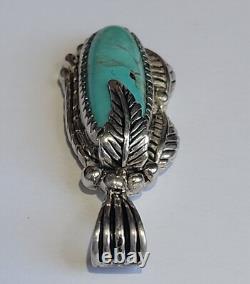 Carol Felley Blue Turquoise Sterling Silver Leaf Pendant Southwestern Vintage