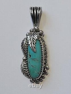Carol Felley Blue Turquoise Sterling Silver Leaf Pendant Southwestern Vintage