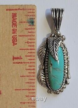 Carol Felley Blue Turquoise Sterling Silver Leaf Pendant Southwestern Vintage