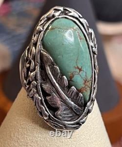 Cast Vintage Turquoise And Sterling Ring Unsigned Southwestern Style Size 10