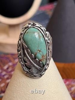 Cast Vintage Turquoise And Sterling Ring Unsigned Southwestern Style Size 10
