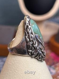 Cast Vintage Turquoise And Sterling Ring Unsigned Southwestern Style Size 10